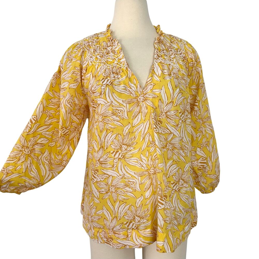 Lilly Pulitzer Lourdes Hideaway Honeycomb Top Blouse Cotton M